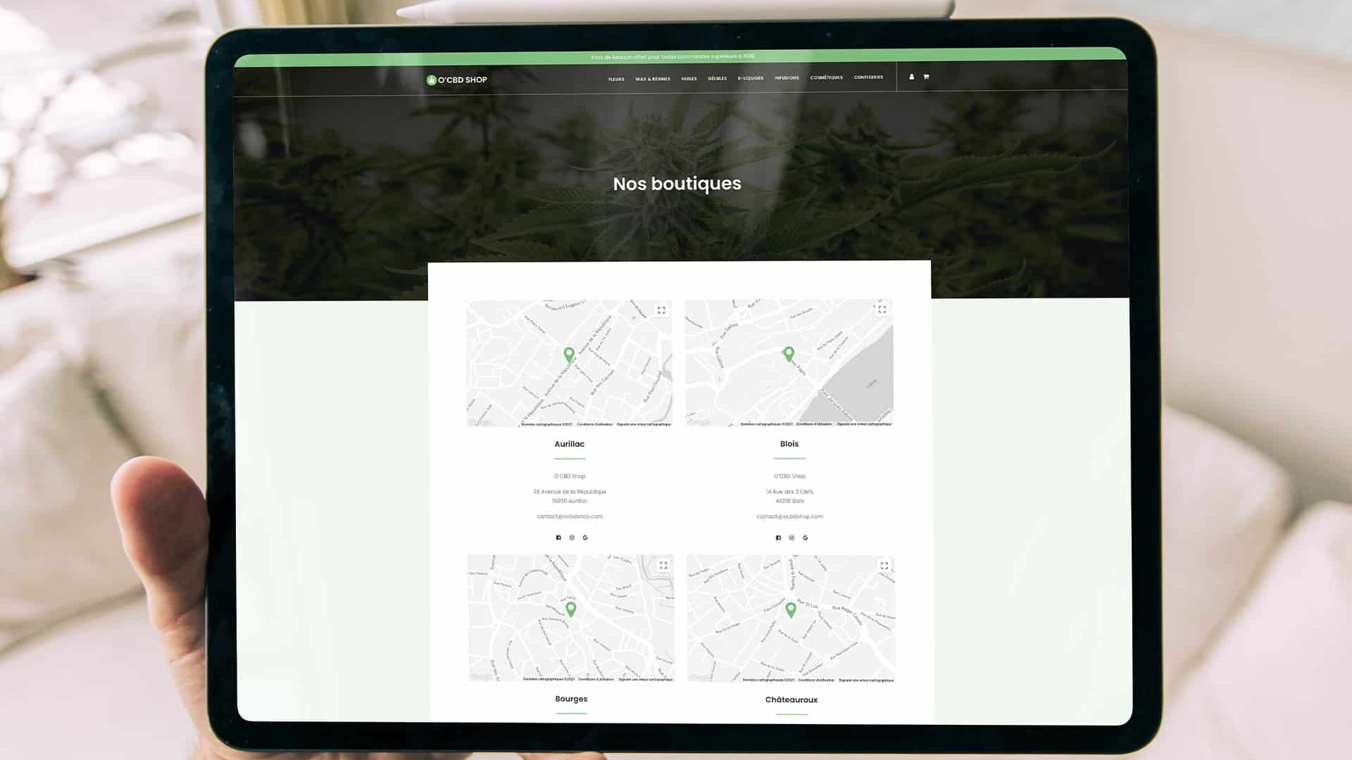 Création du site internet O'CBD Shop par notre agence de communication située à Limoges